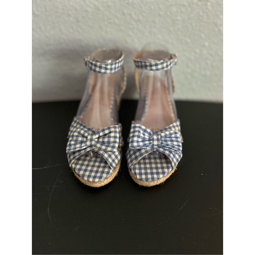 Sandals Wedges Ankle Strap Blue white Checkered SZ 9 Country Jeans